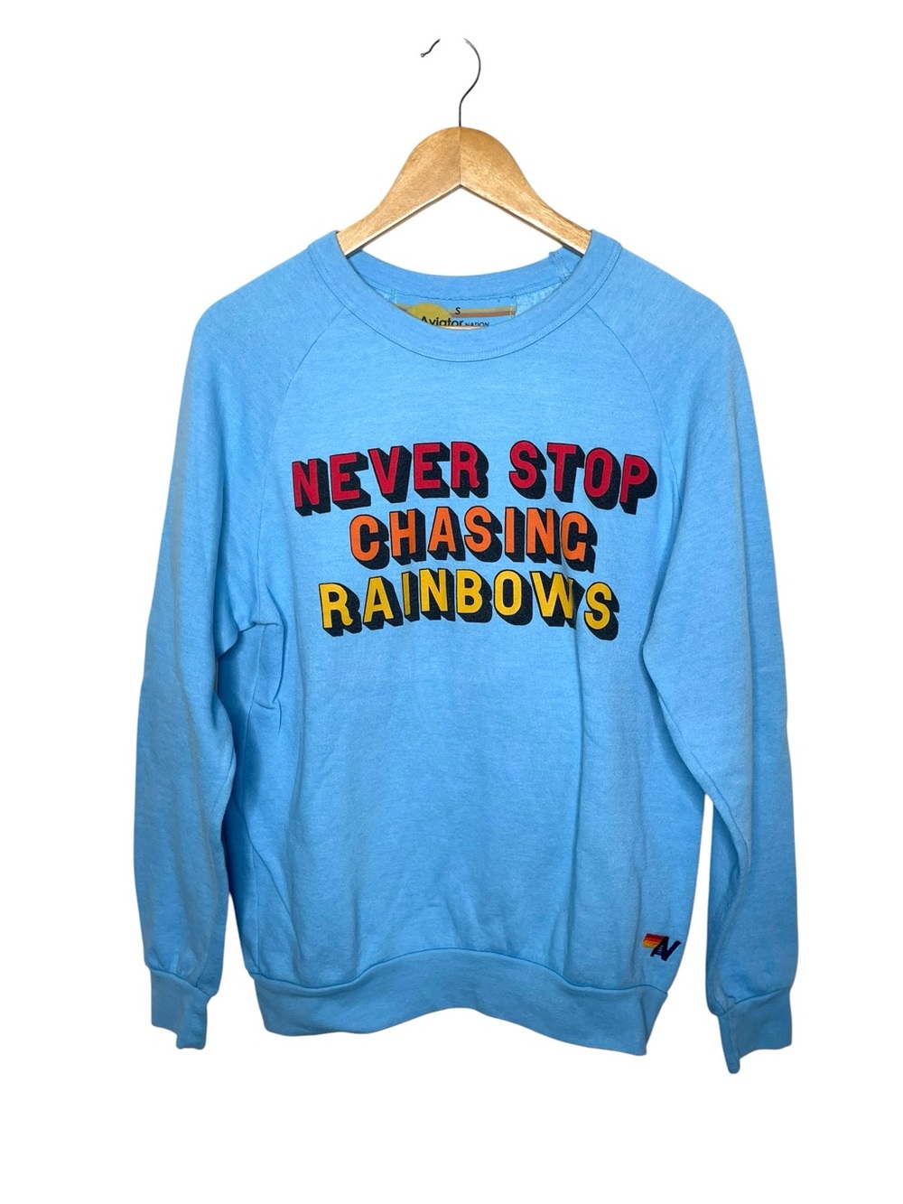 Aviator Nation NEVER STOP CHASING RAINBOWS Crew Sweatshirt Blue S - Picture 3 of 10